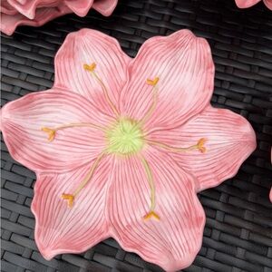 Lily Pink Flower Shaped Serving Plate with Green and Yellow Accents